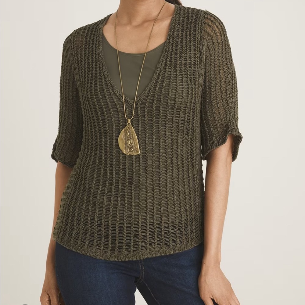 Chicos Open Stitch V-neck layering sweater size 0